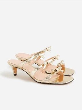 J. Crew Metallic Gold Bow-Strap Kitten Heel Sandals